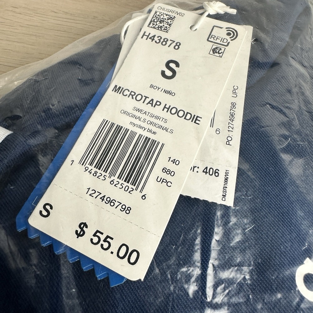 Adidas Microtap Hoodie Mystery Blue Boys Sz S NWT - Picture 3 of 4